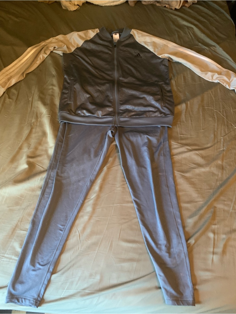 adidas Slate Blue Track Jacket and Leggings with Cream Sleeves